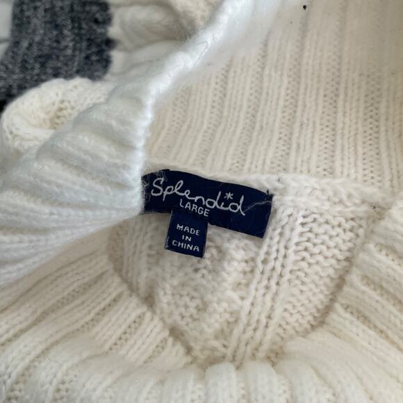 Splendid color block cotton turtleneck sweater ivory gray cable knit fisherman L - Picture 3 of 16